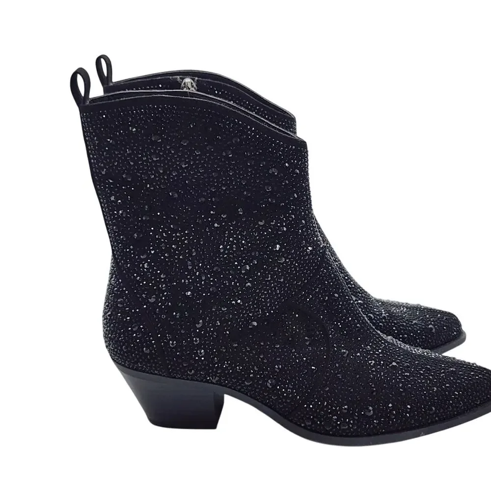 Jessica Simpson Womens Size 9.5 Oviedo Black Rhinestone Western Booties - Picture 5 of 10
